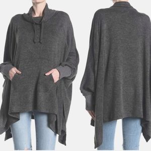 MELLODAY Heather Grey Draped Poncho Sweater